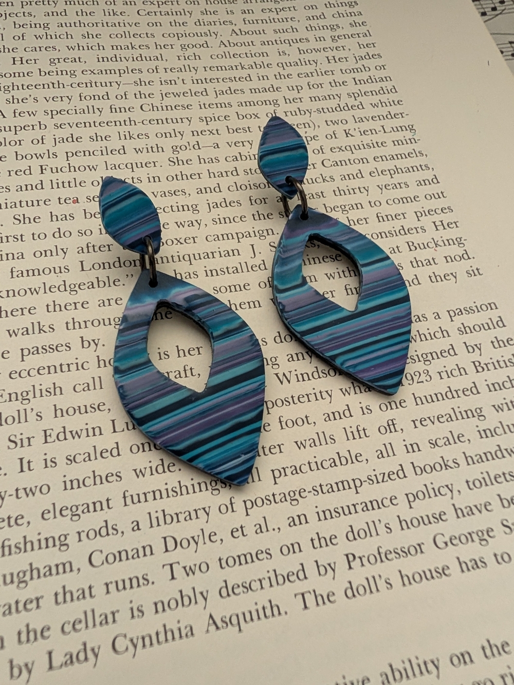Retro Blue and Teal Striped Drop Earrings - Women Jewelry